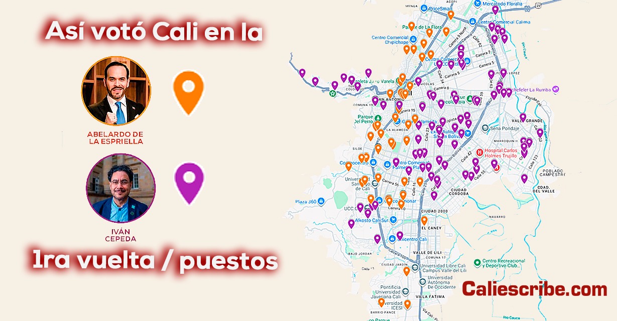 Cali / Abelardo – Cepeda: 100% escrutinio y mapa de puestos electorales