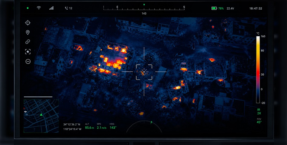 Drones sobre los escombros en Cali